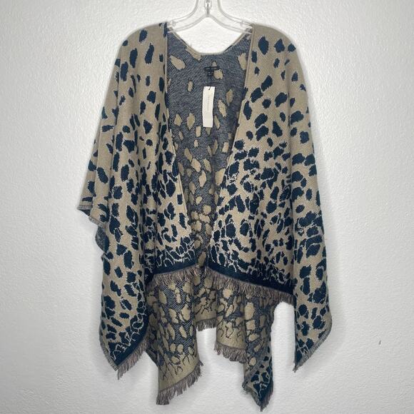 Ann Taylor Womens Pancho Size OS Animal Print Asymmetrical Hem Open Front Wrap - Picture 1 of 12